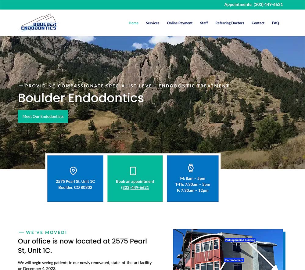 Boulder Endodontics website screenshot