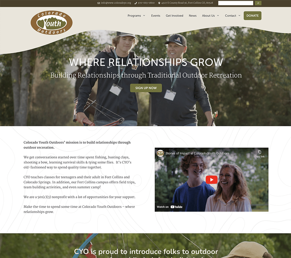 Colorado Youth Outdoors website screenshot