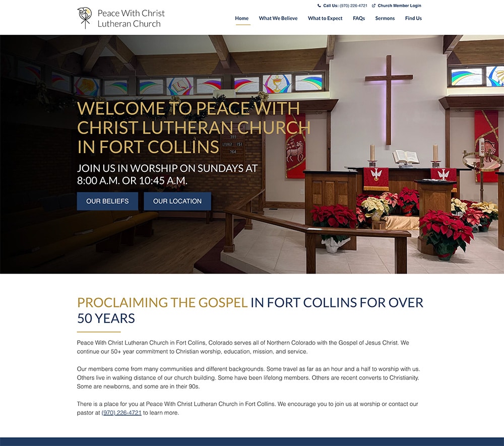 Peace With Christ Lutheran Church website screenshot